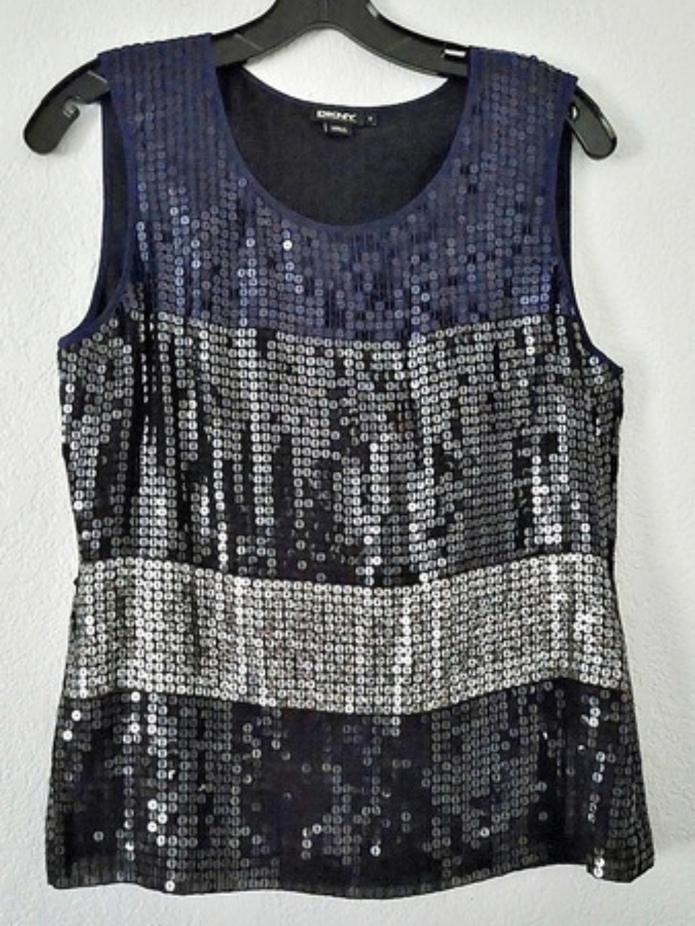 DKNY Sequin Tank Top in Black & Blue Size Small Like New